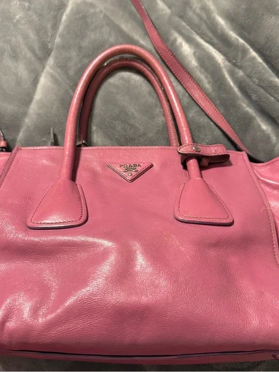 Authentic Prada Rose-Pink Leather Top-Handle Satchel with Shoulder Strap - Picture 1 of 11